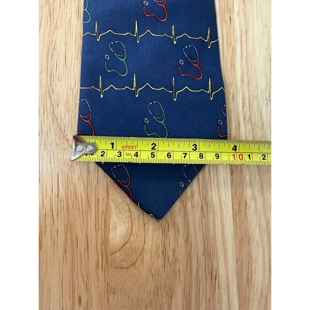 Avery Medical Fashions Silk Tie Navy Blue Stethoscope EKG Heartbeat USA Made